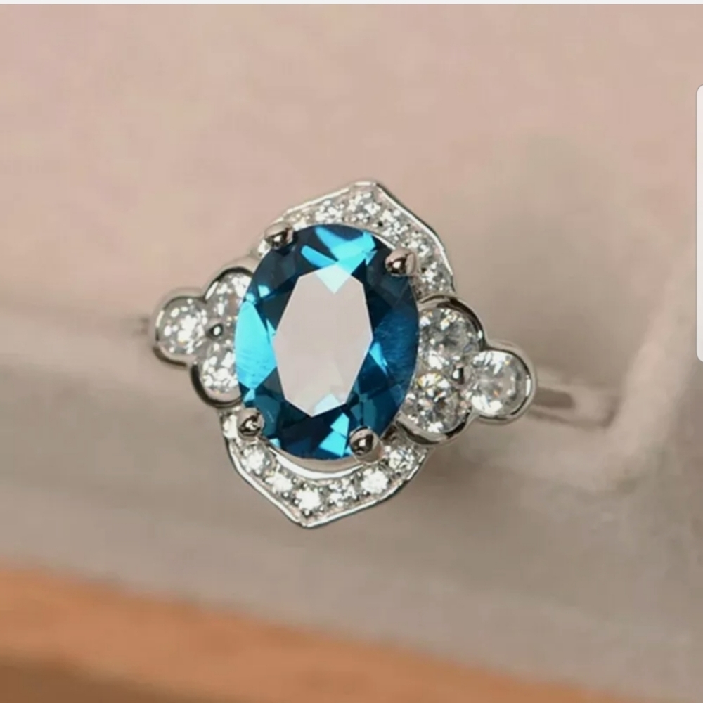 New sterling silver stamped blue Aquamarine ring - Picture 1 of 3